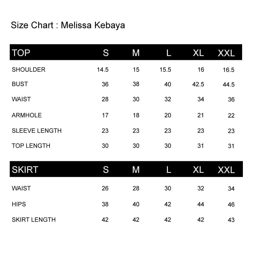 Melissa Kebaya Size Chart