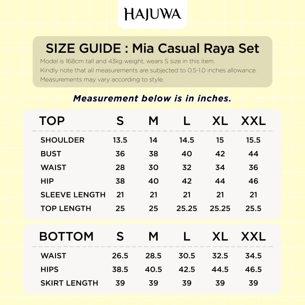 Mia Casual Raya Set Size Chart